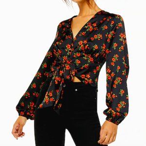 Topshop Rose Floral Print Tie Front Blouse